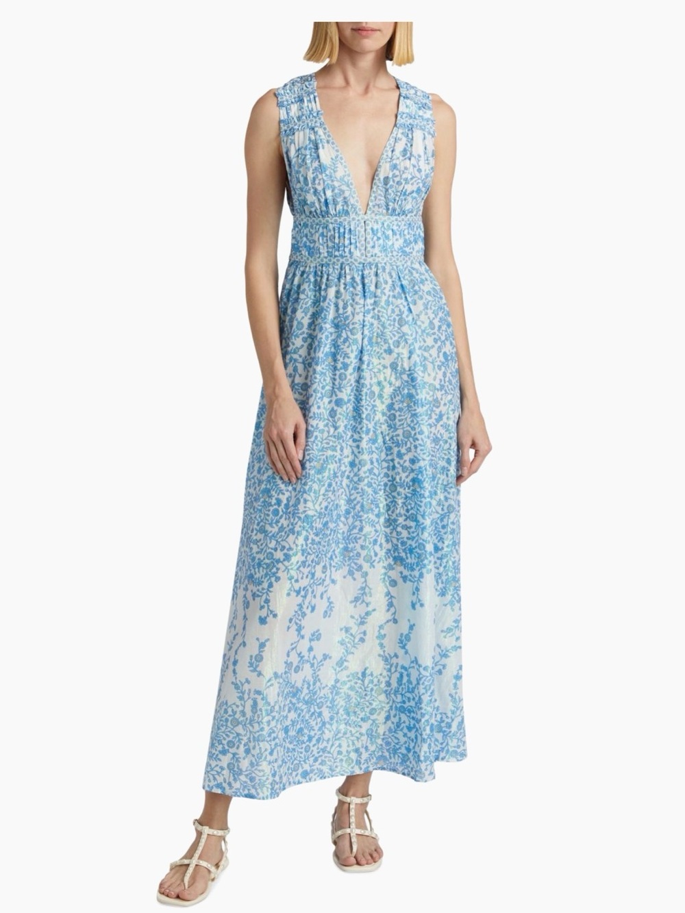 Poupette St Barth Chiara Floral Cotton Maxi Dress Large Blue Lazuli NWT - Picture 3 of 8